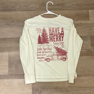 Festive Cream Long Sleeve Tee with Red Print